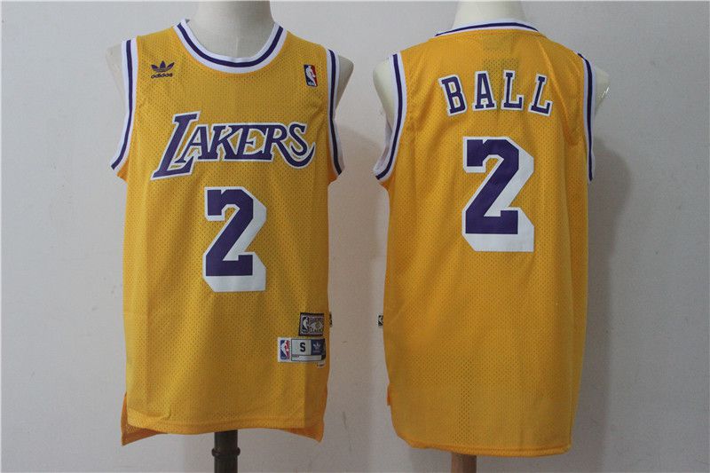 Men Los Angeles Lakers #2 Lonzo Ball Yellow throwback NBA Jerseys